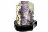 Tall, Amethyst Cluster With Calcite Crystals - Wood Base #121259-2